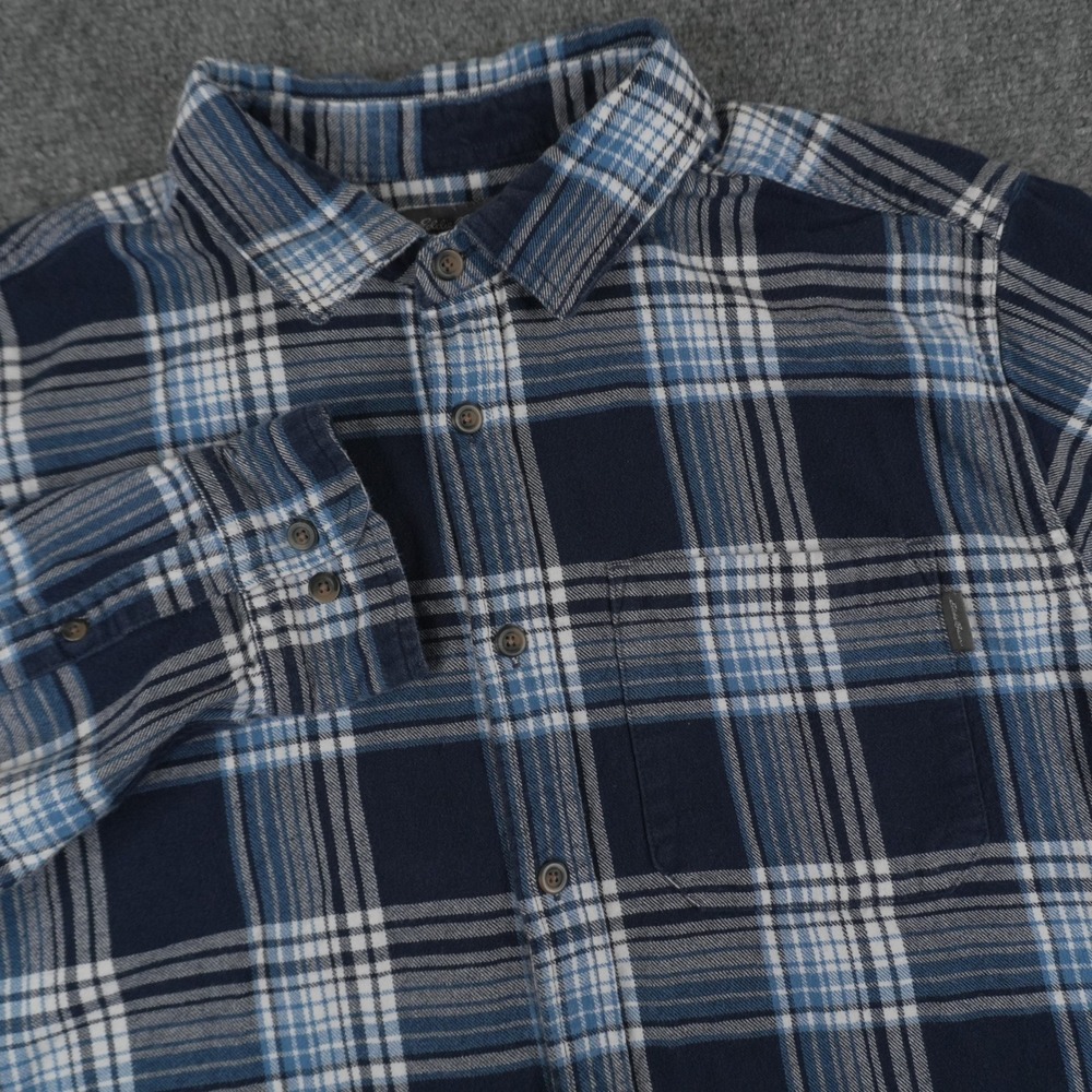 Eddie Bauer Blue Flannel Shirt Mens XL Blue Plaid Long Sleeve Cotton Button Down